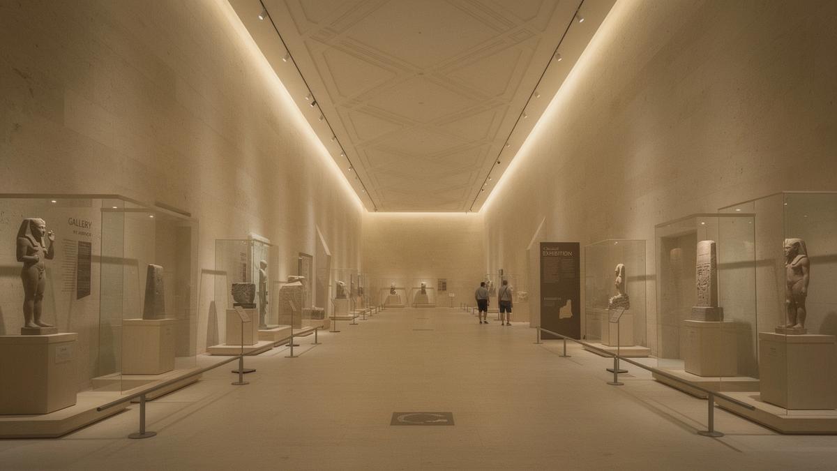 منظر داخلي يوحي بمسار سردي داخل المتحف المصري الكبير